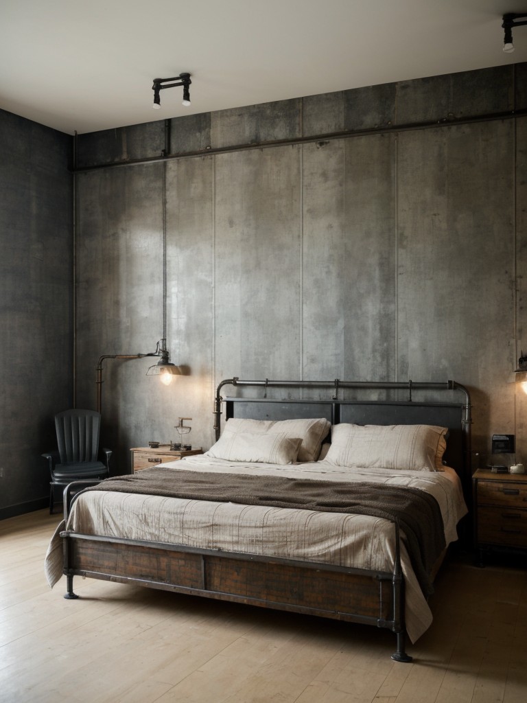 Vintage Industrial Bedroom Inspiration: Transform your space with textured walls & retro touches!