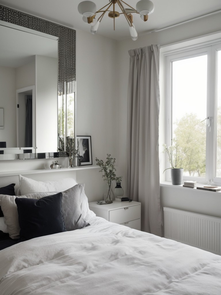 Stunning Scandinavian Bedroom: Art & Mirrors for Visual Impact!