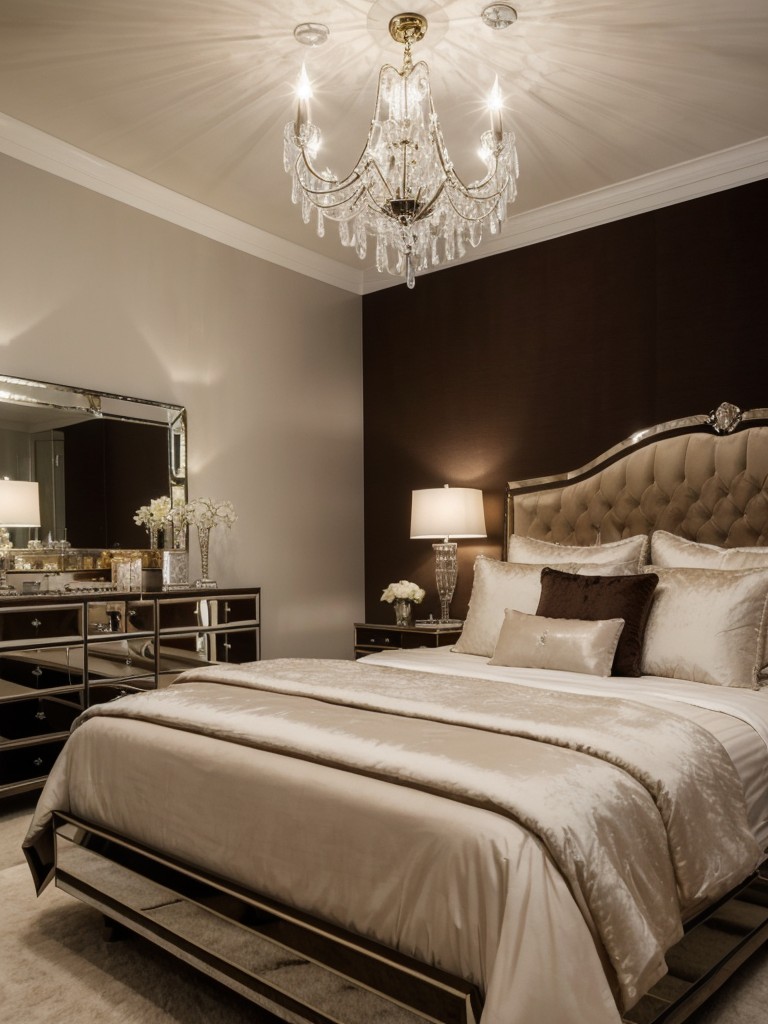 Vintage Hollywood Glam Bedroom Inspiration. Mirrors, crystals, velvet, and chandelier magic!