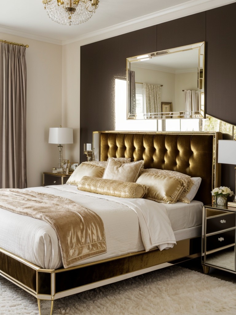 Get the Old Hollywood Look in Your Bedroom. Retro chic with velvet, gold, and mirrors!