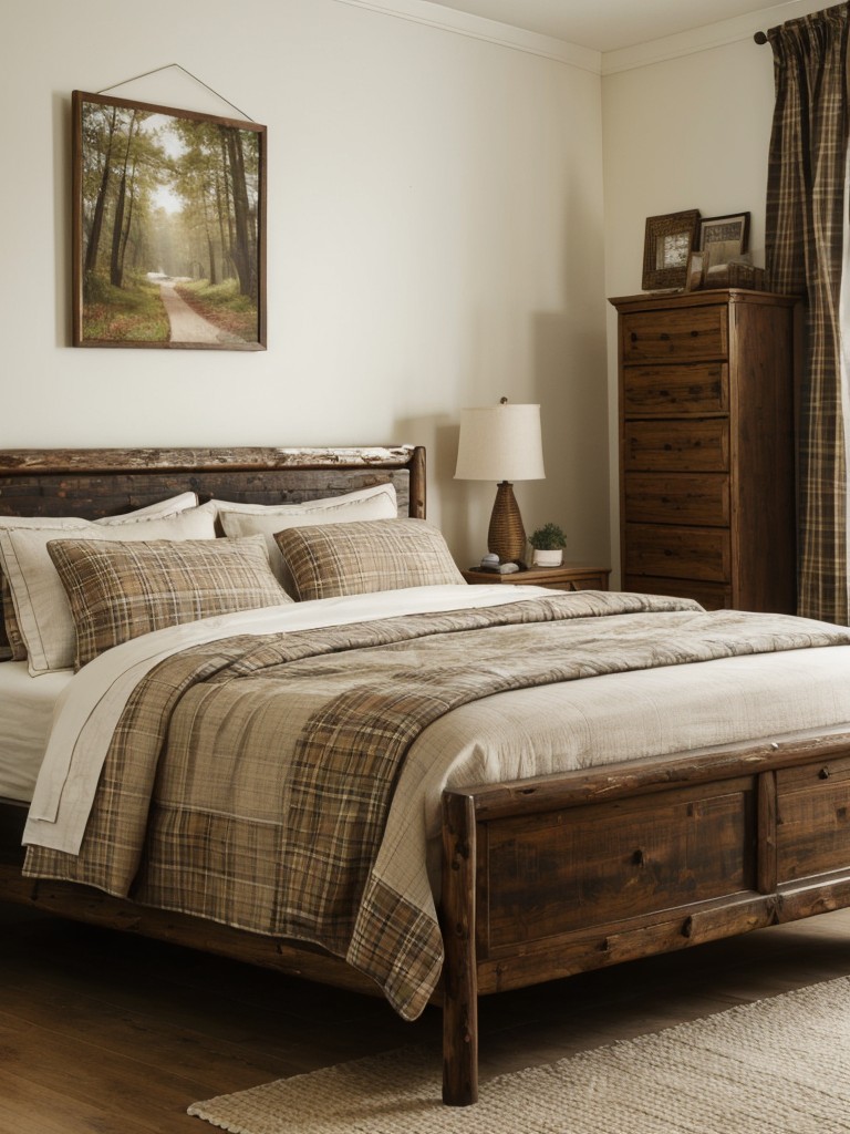 Rustic Charm: Create a Retro Retreat in Your Bedroom with Log Bed Frames & Plaid Textiles