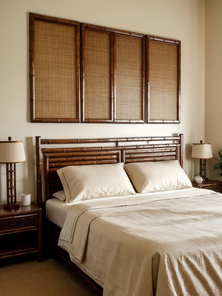 Retro Chic: Asian-Inspired Apartment with Bamboo Accents and Platform Bed