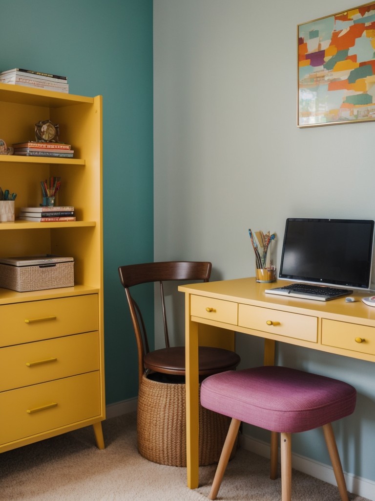 Get groovy with retro decor & functional workspace in your apartment!