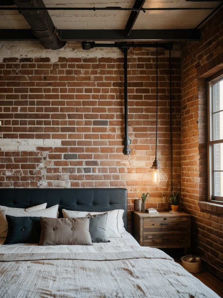 Turn your bedroom into a retro urban loft with exposed brick and industrial decor.