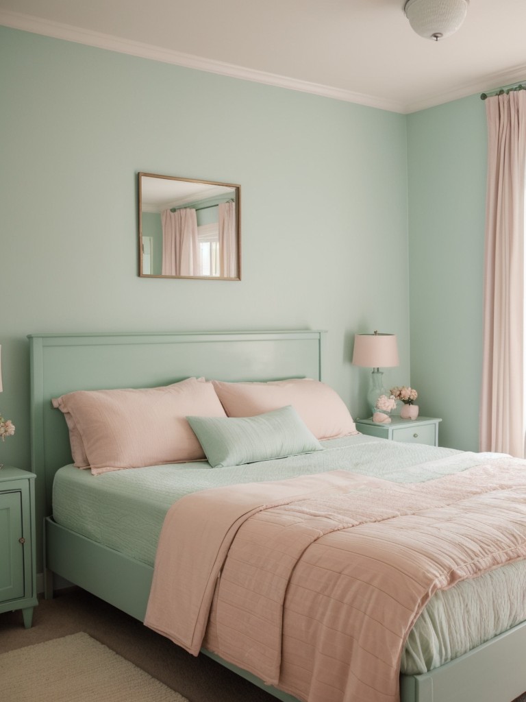 Create a Retro Haven in Your Apartment with Pastel Bedroom Decor.