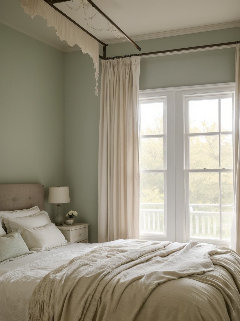 Retro Bedroom Bliss: Create Serenity with Muted Colors & Dreamy Canopy