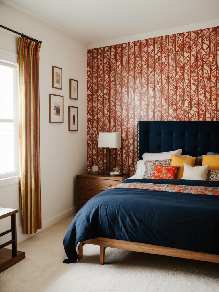 Retro Bedroom Magic: Transform Your Space with Bold Wallpaper & Vibrant Accents!