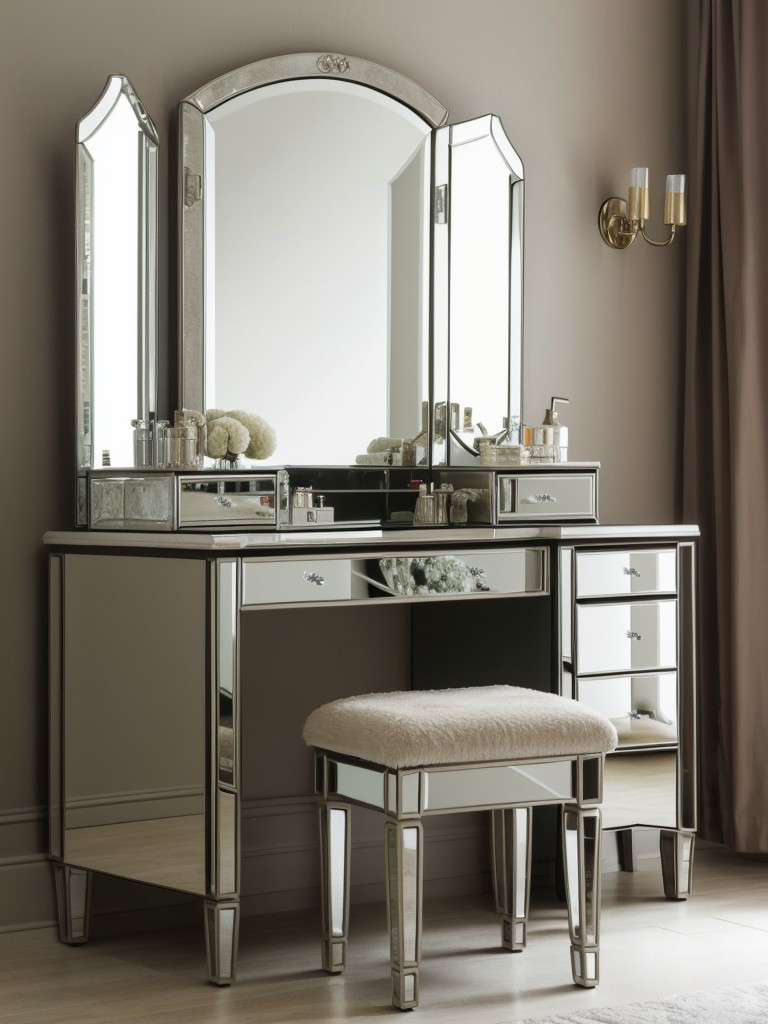 Retro Glam: Transform Your Bedroom with a Mirrored Vanity Table!