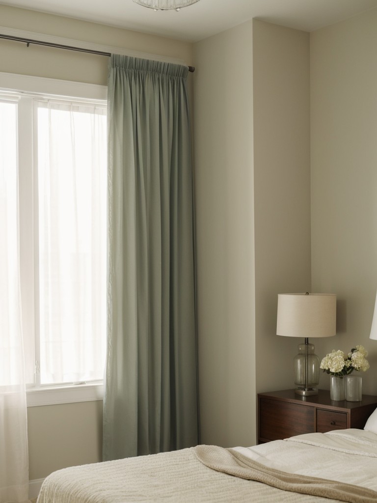 Serene Retro Bedroom: Calm vibes with soft lighting and sheer curtains