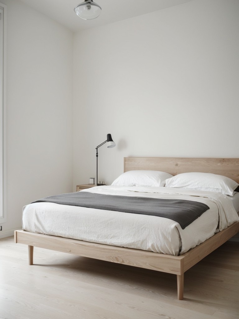 Create a serene Scandinavian bedroom with sleek platform bed and minimalist bedding!