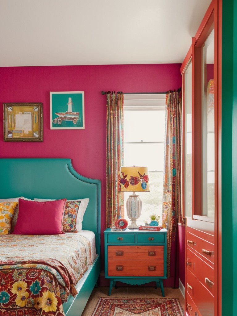 Retro Vibes: Transform Your Bedroom with Bold Colors & Eclectic Patterns!