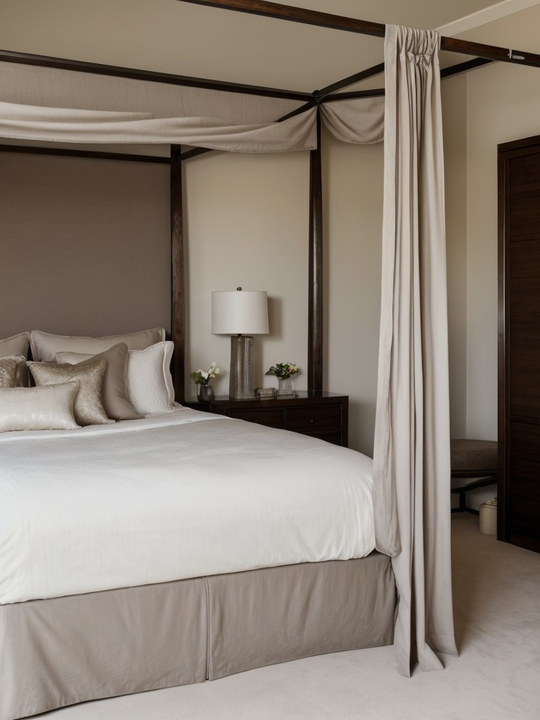 Zen Bedroom Decor: Peaceful Bliss with a Four-Poster Bed & Plush Textures.