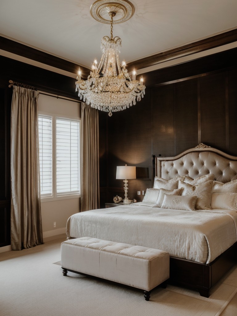 Create a Glamorous Retreat: Plush Velvet, Silky Bedding, Crystal Chandelier