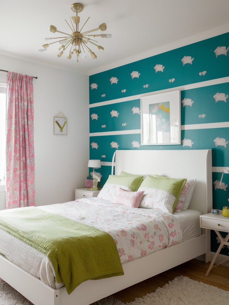 Whimsical Scandinavian Bedroom Inspiration: Playful Wallpaper & Vibrant Accents!