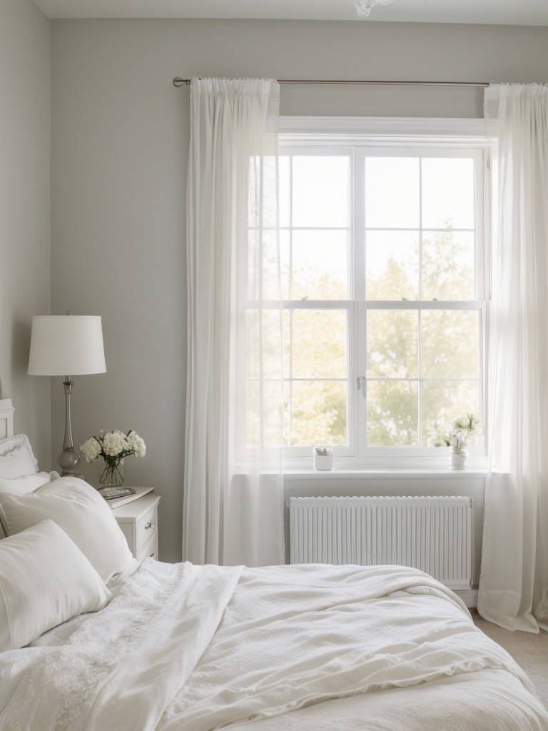 Romantic White Bedroom Inspiration: Sheer Curtains & Soft Lighting