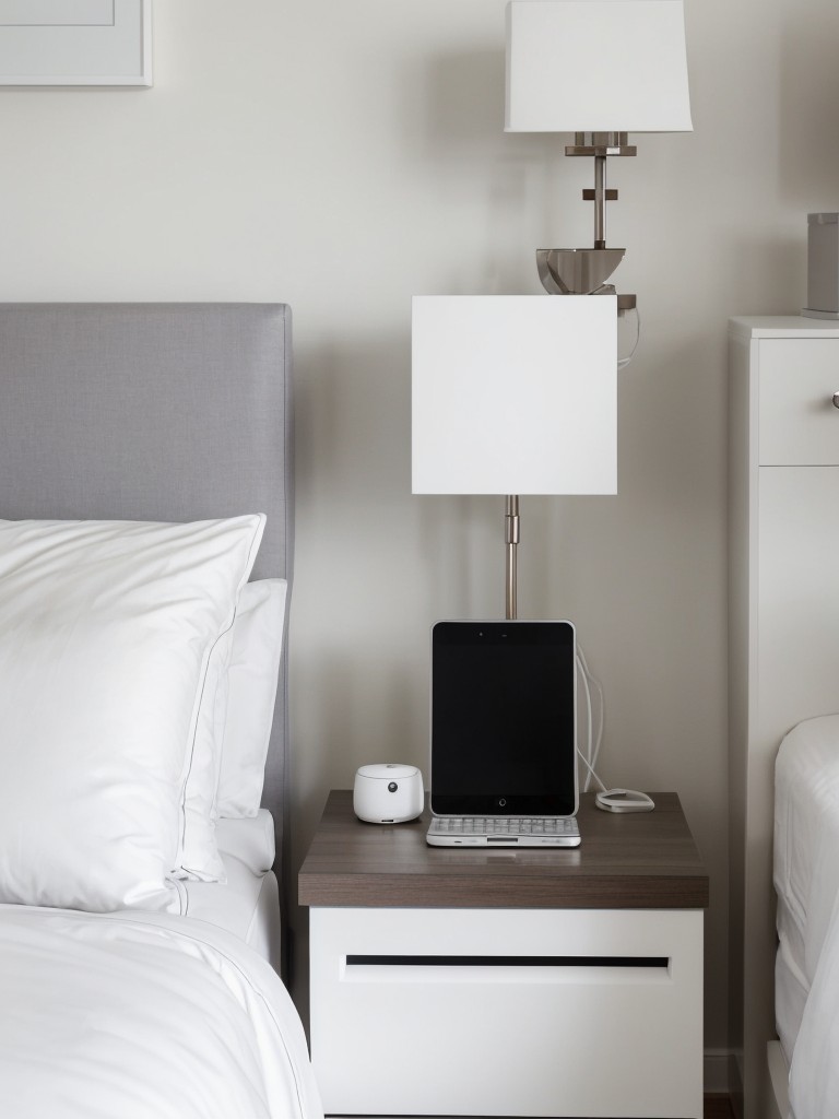 Modern White Bedroom with USB-Enabled Bedside Tables