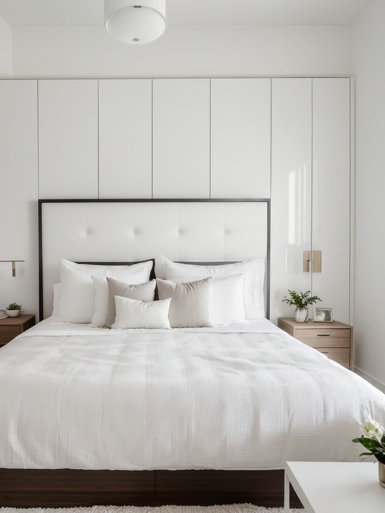 Cozy White Oasis: Modern, Sleek Apartment Bedroom Ideas.