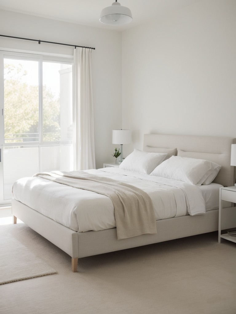 Minimalist White Bedroom: Serene Retreat with Space-Saving Furniture