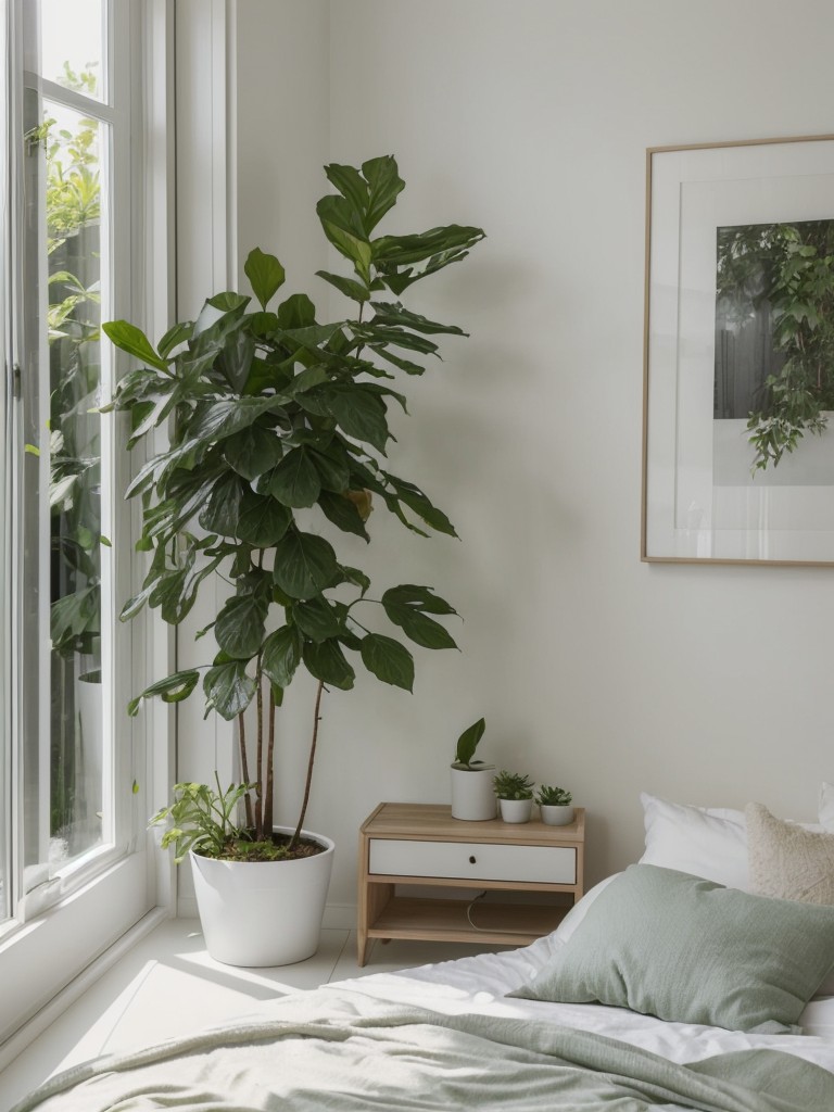 Minimalist White Bedroom: Serene Retreat with Greenery