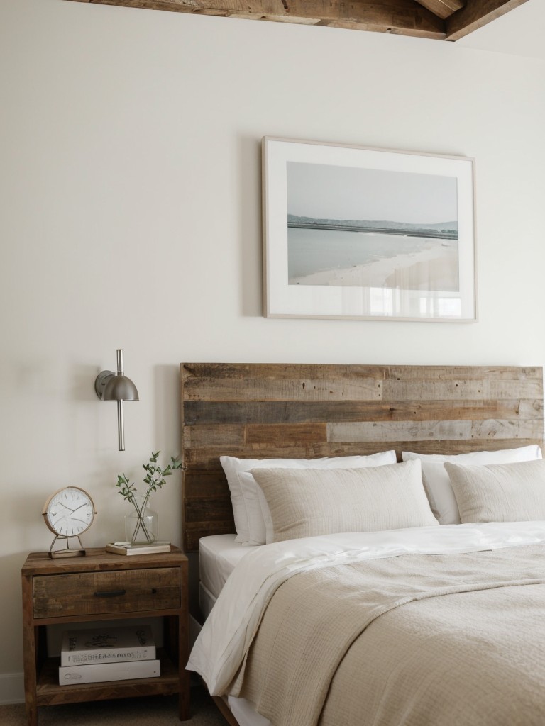 Soothing Minimalist White Bedroom: Reclaimed Wood Headboard Ideas