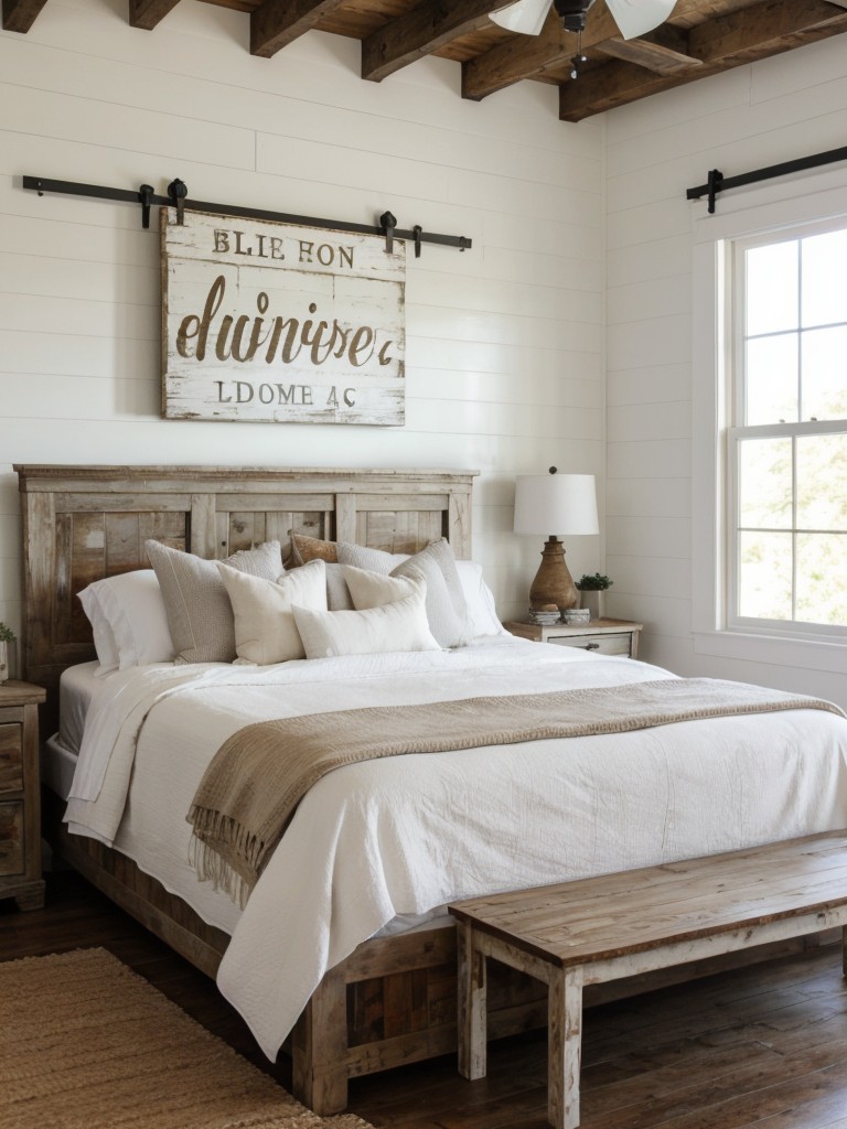 Rustic White Bedroom with Reclaimed Wood Furniture: Timeless Retreat