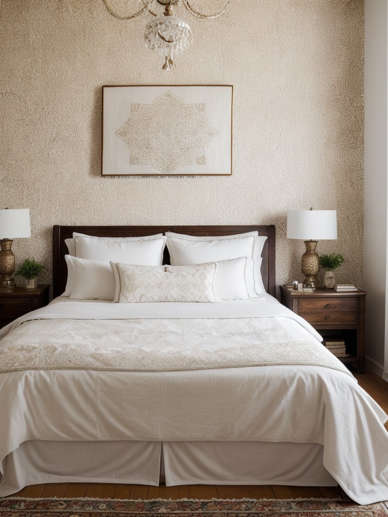 Chic White Bedroom Decor with Exotic Moroccan-Inspired Touches