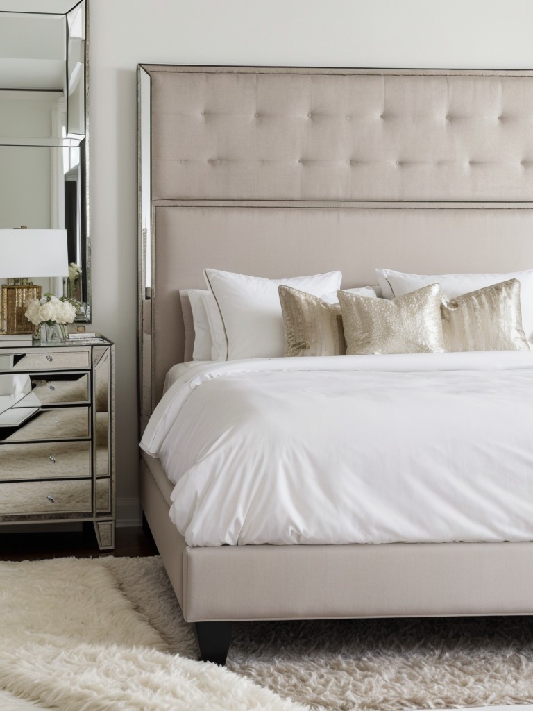 Picture-perfect apartment: Glam up your bedroom with mirrored furniture and a plush shaggy rug!