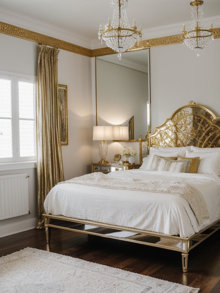 Boho-Chic Bedroom: White Bohemian Retreat with Glam Metallic Accents!