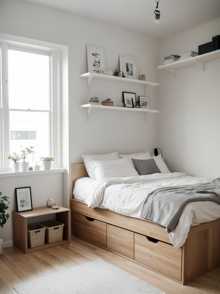 Minimalistic Scandinavian Bedroom: Space-saving storage ideas for an organized apartment.