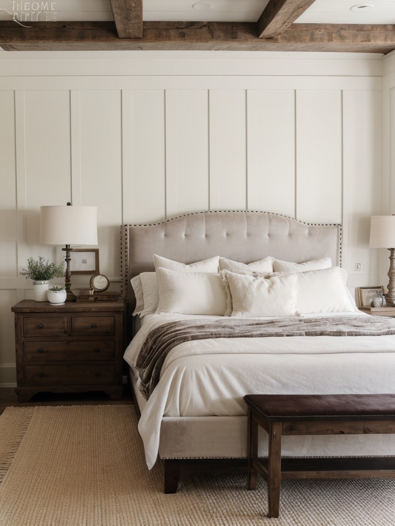 Rustic-Chic Bedroom: Farmhouse-Inspired Decor with Luxurious Velvet Accents