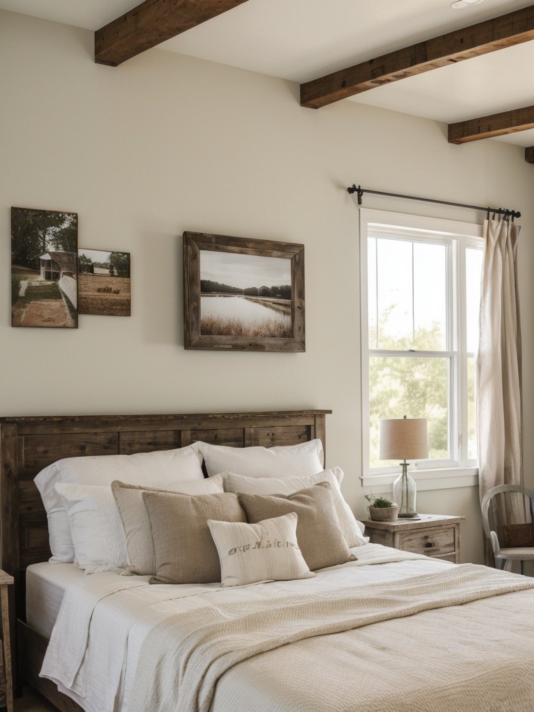 Farmhouse-Inspired White Bedroom: Rustic Charm + Art Gallery Wall