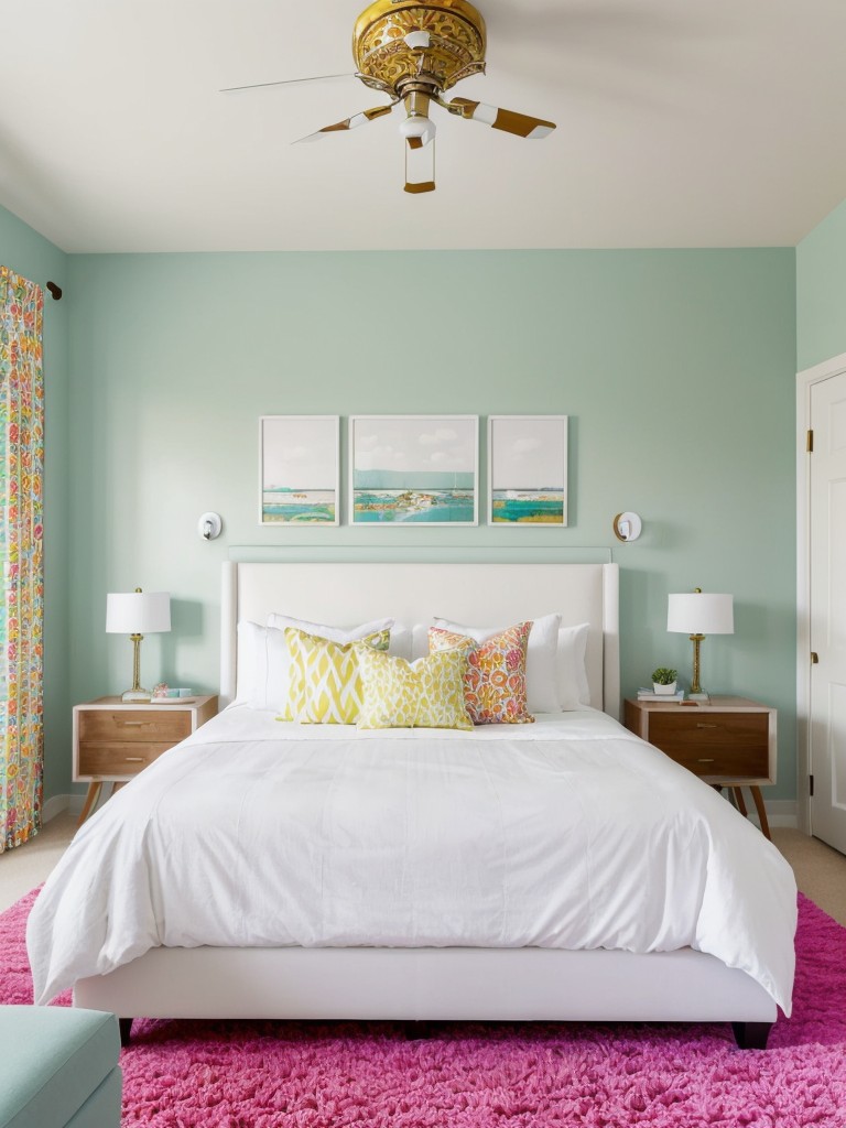 Lively and Serene: All-White Bedroom Ideas with Colorful Accents