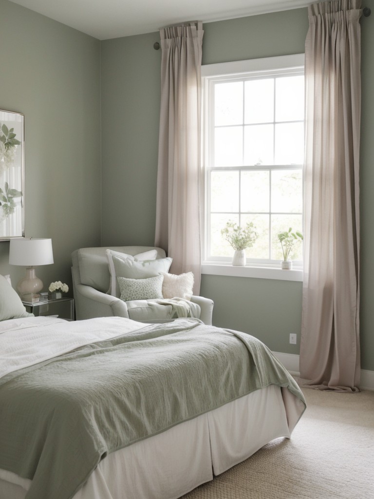 Serene apartment bedroom with all-white decor