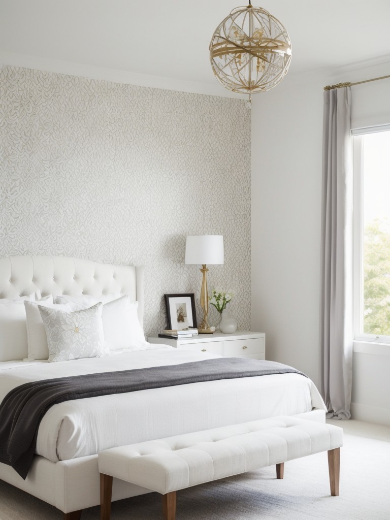 Serene All-White Bedroom with Vibrant Accent Wall