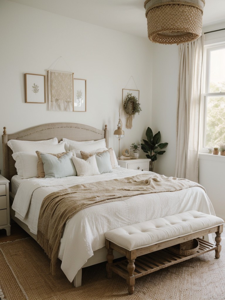 Enchanting Apartment Décor: Whimsical White Bedroom with Boho Chic Vibes