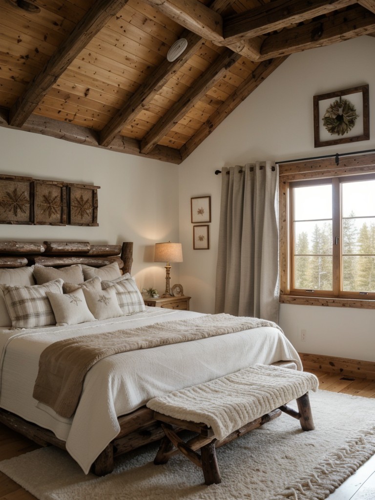 Cozy Cabin-inspired Bedroom: Embrace Natural Textures & Warmth.