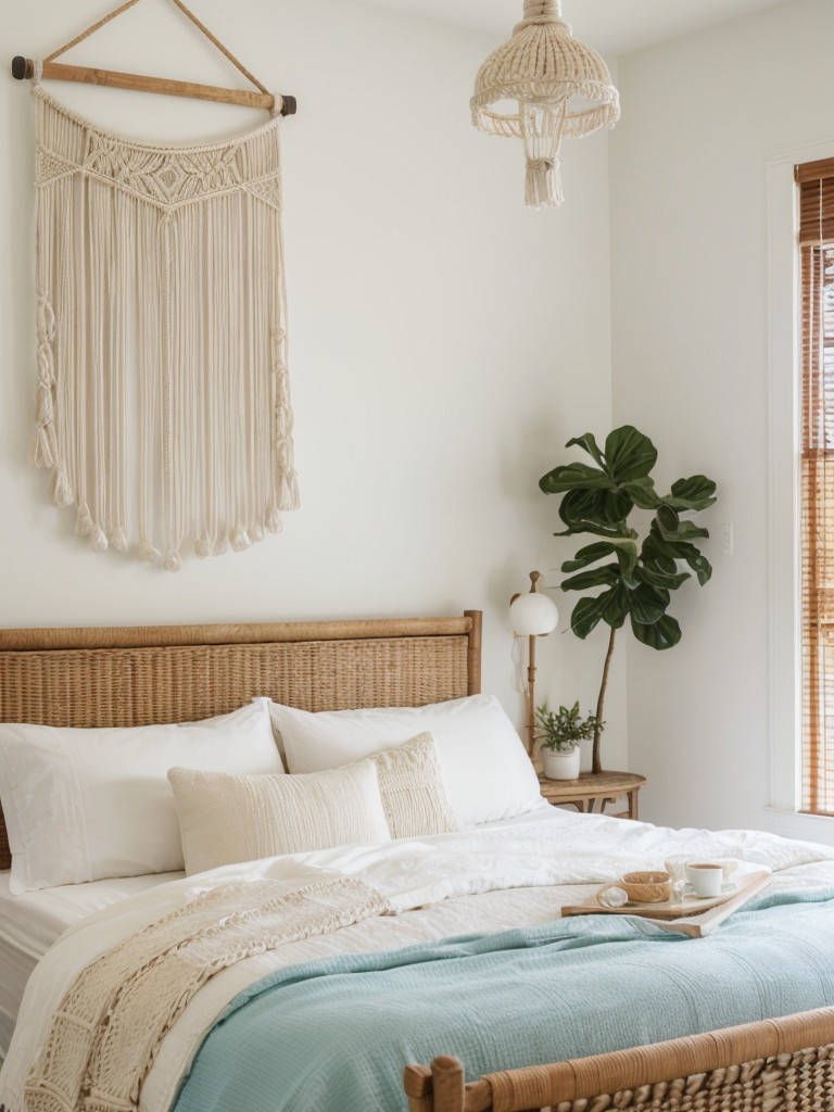 Coastal Bohemian Bedroom Bliss: Embrace Beach Vibes with Rattan & Macrame