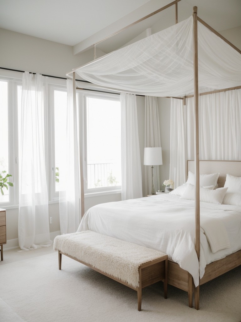 Chic White Bedroom with Romantic Canopy Bed. Discover Modern Simplicity at Home!