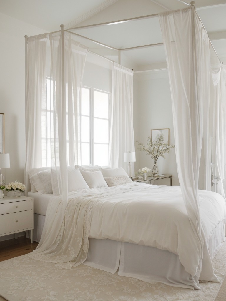 Simple & Romantic Bedroom Retreat: White Decor with Canopy Bed