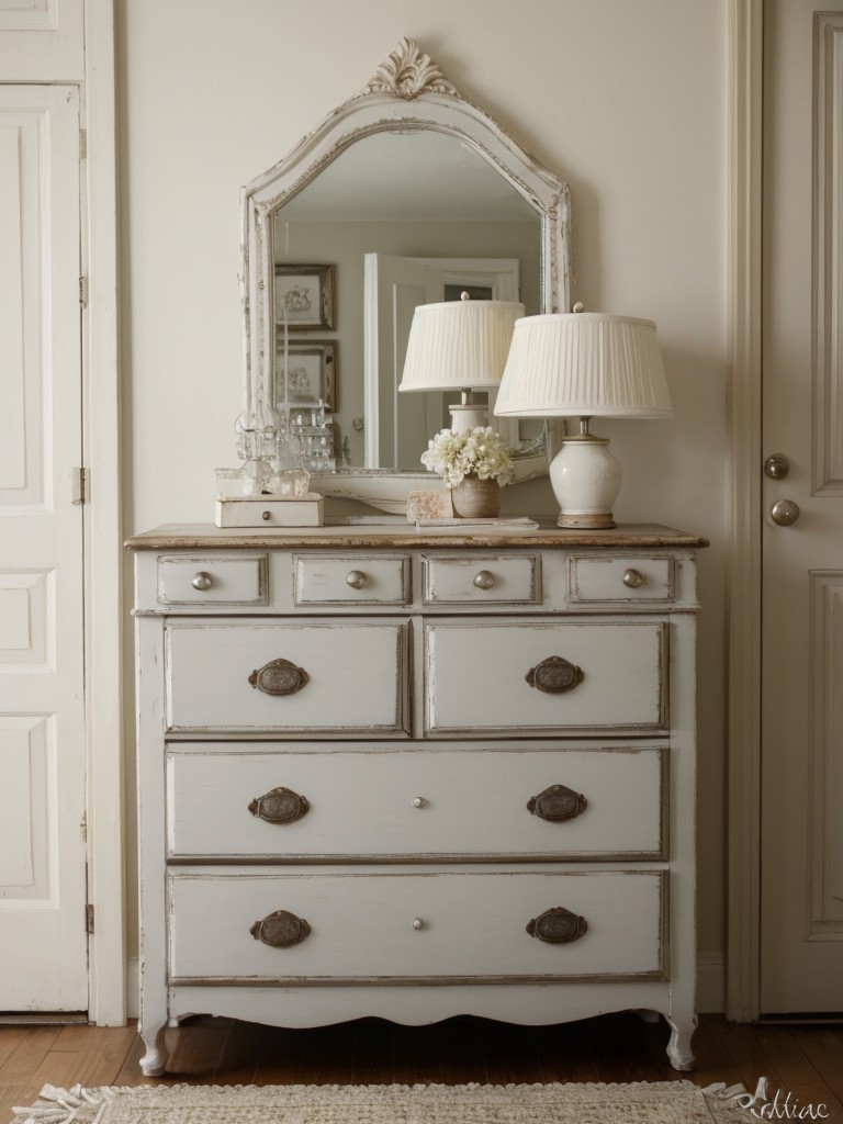 Shabby Chic Vibes: Vintage White Bedroom Decor with Antique Hardware