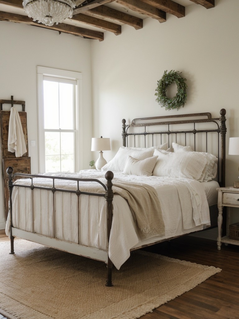 Chic Vintage White Bedroom Decor: Salvaged Architectural Accents