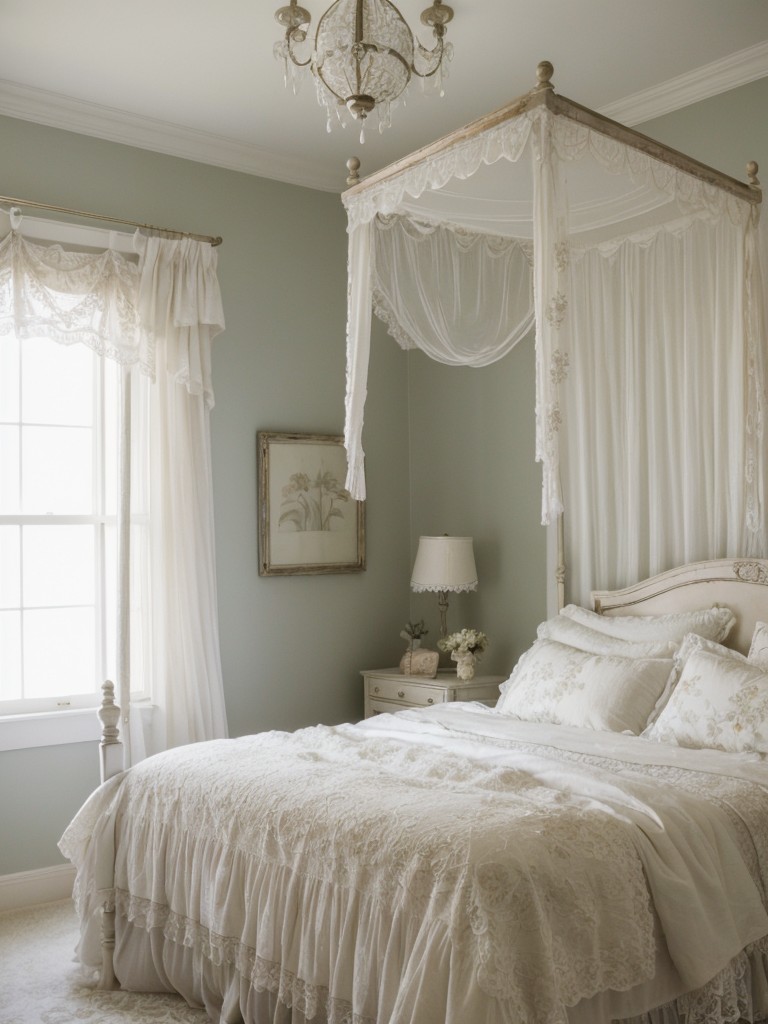 Vintage-Inspired White Bedspread & Romantic Canopy for Shabby Chic Vibes