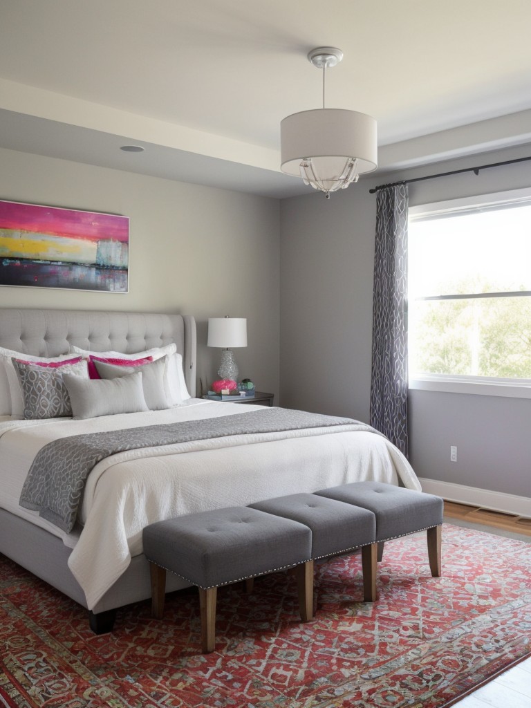 Vibrant and Energetic Bedroom Design: White and Grey Color Combo Ideas