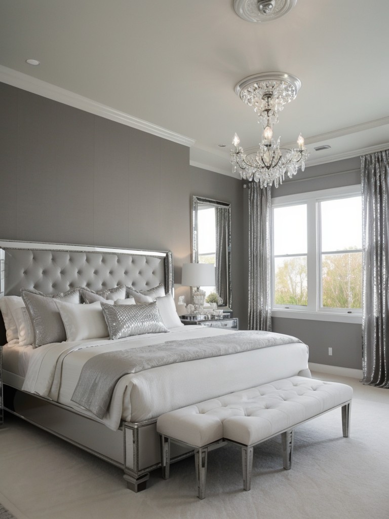 Timeless elegance: White and grey bedroom with a crystal-inspired theme