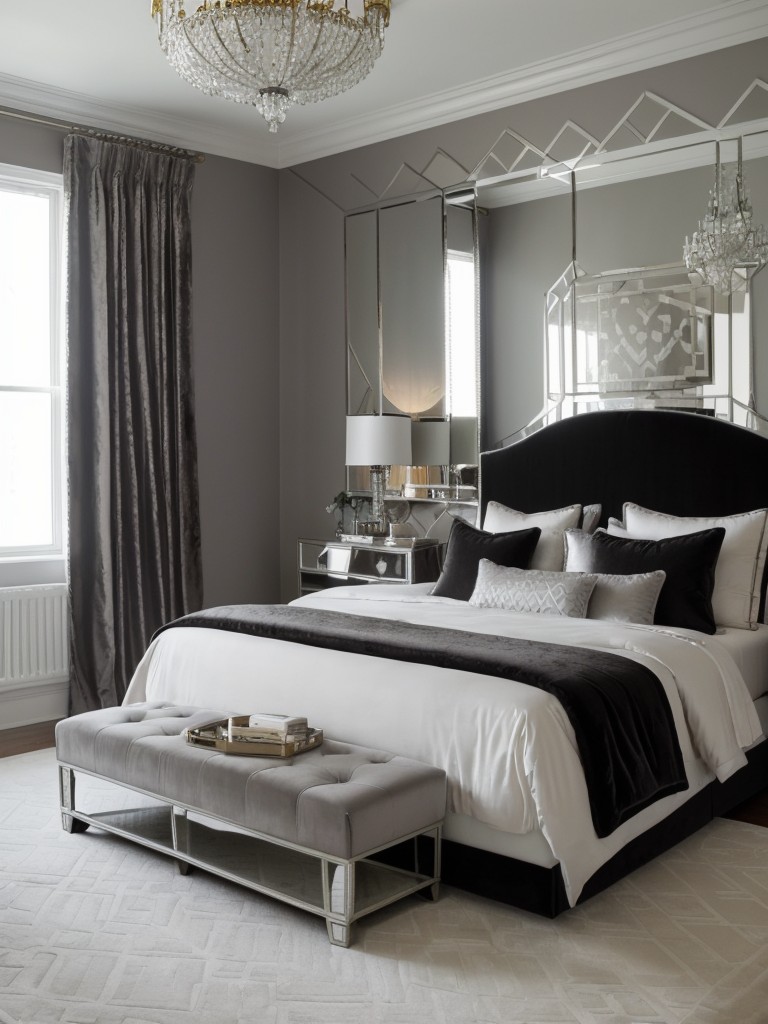 Glamorous White & Grey Apartment Bedroom with Art Deco Touches.