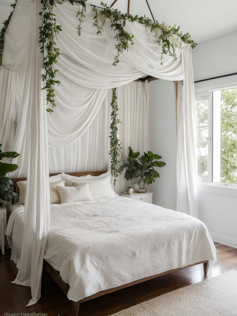 Regal and Elegant White Canopy Bedroom Ideas with Natural Touches