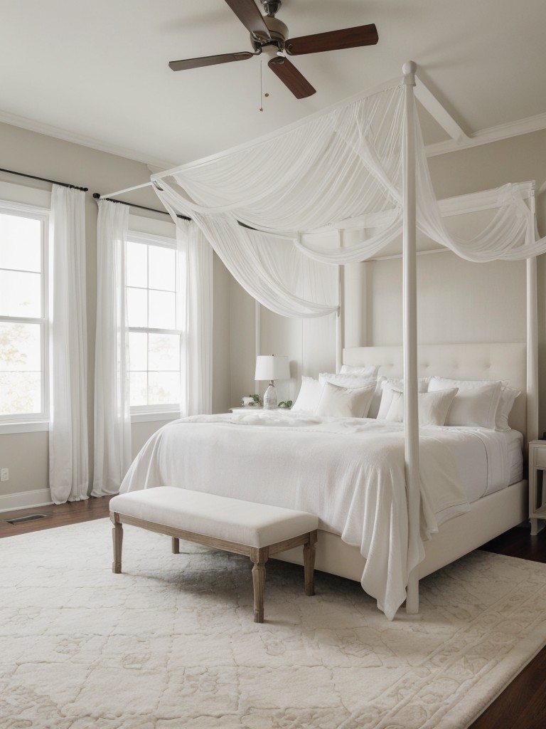 Regal and Elegant White Canopy Bedroom Ideas: Add a Plush Rug!