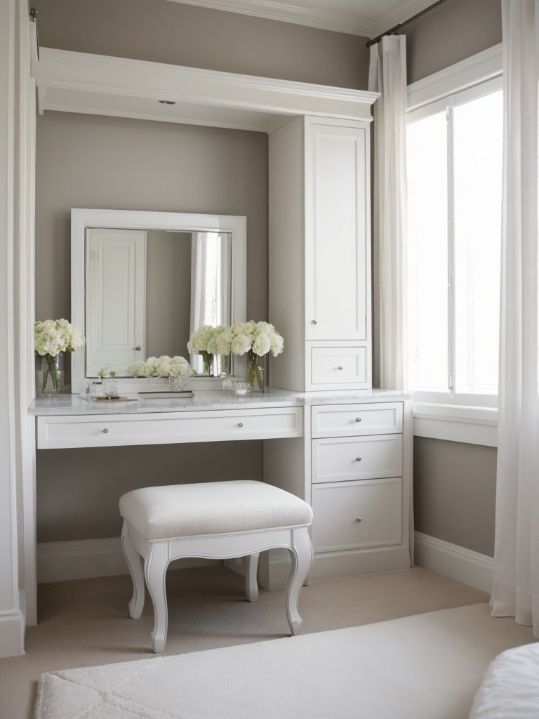 Regal & Elegant: White Canopy Bedroom with Vanity & Luxury Seating