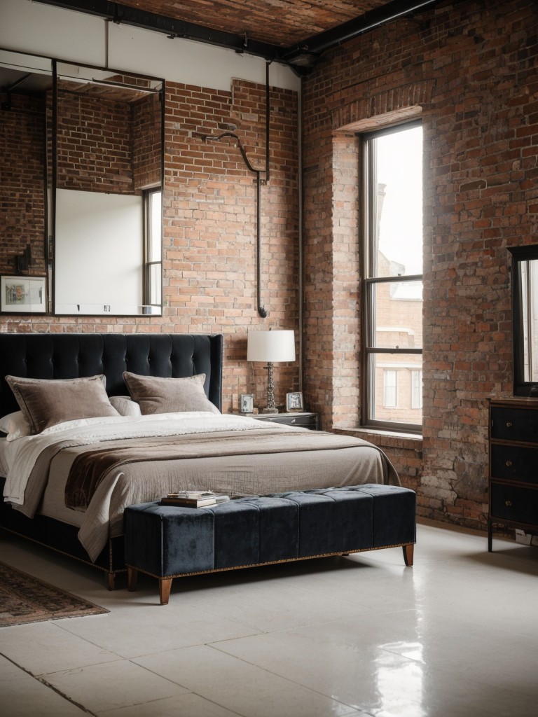 Rustic Industrial Bedroom with White Brick Wall