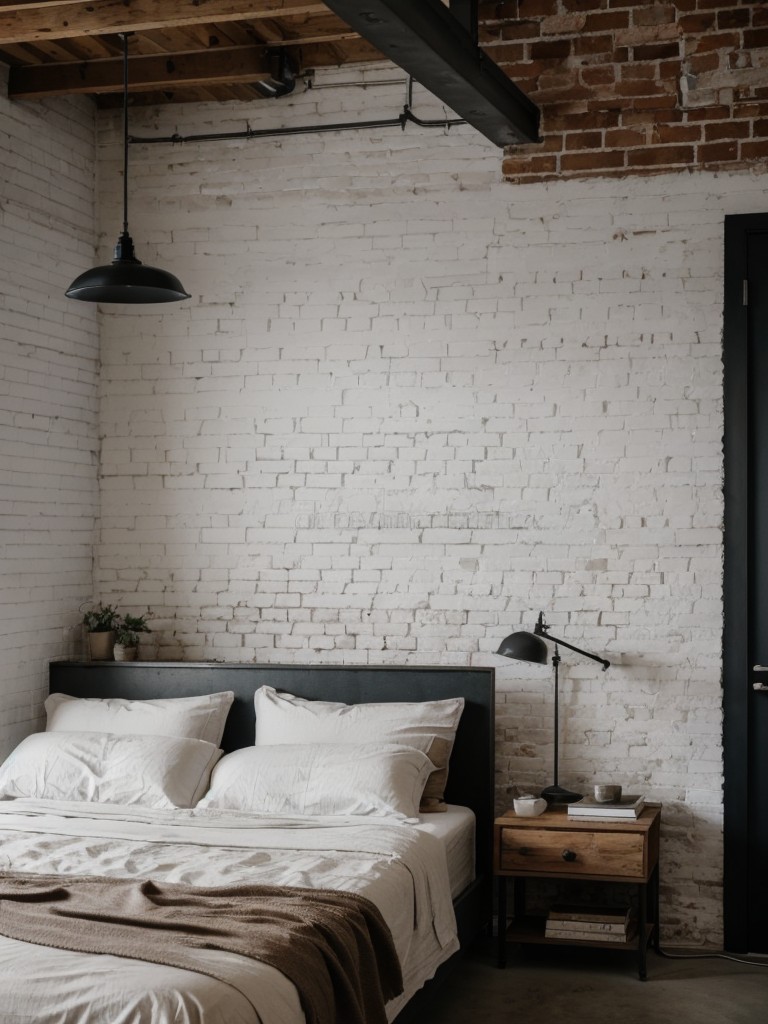 Rustic Industrial Bedroom: White Brick Wall Inspiration